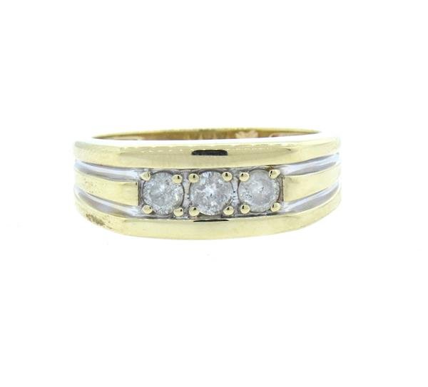 10k Gold Diamond Men's Ring: Ring size 10, ring top is 8mm wide. Diamonds approx. 0.50ctw. Marked 10k. Weight - 4 grams.Gemstones have not been graded for color and clarity ,and tested for clarity and color enhancement, unless st