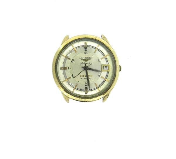 Longines Admiral Automatic Date Watch: 10k gold filled case - 35mm in diameter. Automatic movement - not running. Original dial, date at 3 o'clock, center second hands. Gemstones have not been graded for color and clarity ,and tested f
