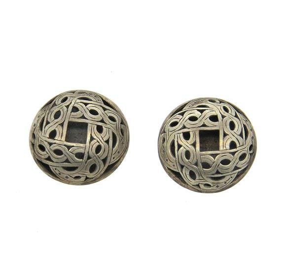 John Hardy Large Round Sterling Silver Earrings: Earrings are 33mm in diameter. Marked JH,Indonesia, 925. Need polishing, Weight - 22.9 grams.Gemstones have not been graded for color and clarity ,and tested for clarity and color enhancement, unless