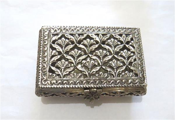 Antique Silver Box: Box measures 4 1/8" x 2 7/8" x 1 9/16". Marked Silver on the bottom. Weight of the piece - 8.43 ozt