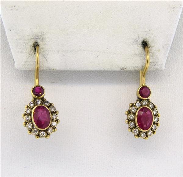 Antique 14k Gold Diamond Red Stone Earrings (1 of 4)