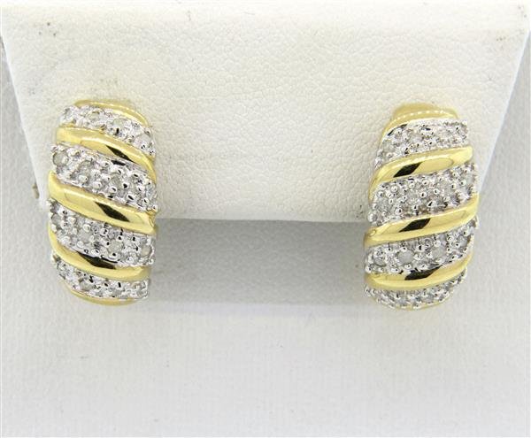 14k Gold Diamond Half Hoop Earrings (1 of 4)