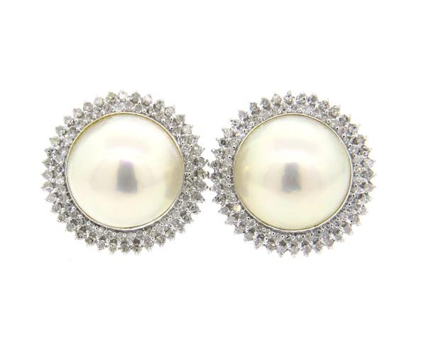 14k Gold Diamond Mabe Pearl Earrings (1 of 3)