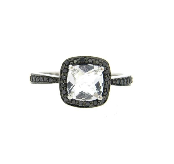 18k Gold White Topaz Black Diamond Ring (1 of 2)