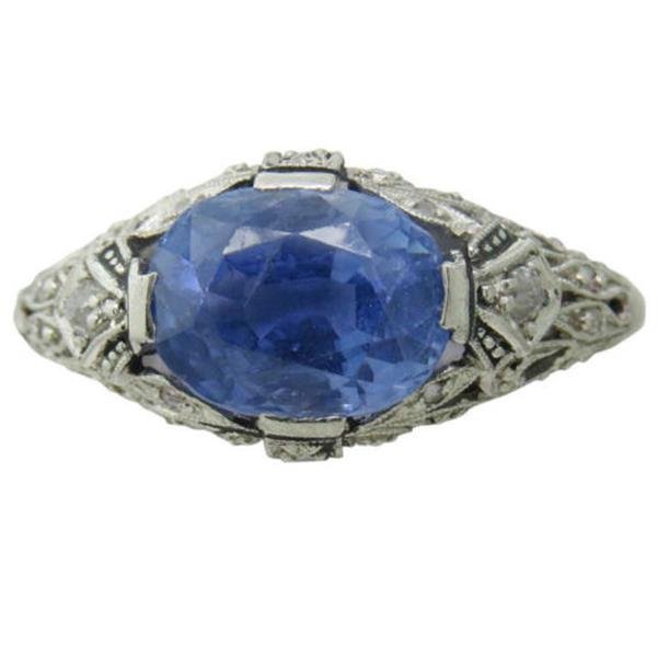 Natural No Heat Sapphire Diamond Platinum Ring (1 of 4)