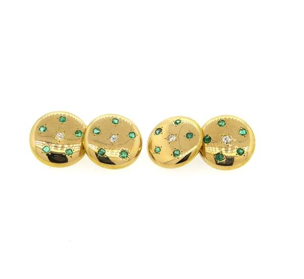 18k Gold Diamond Emerald Cufflinks (1 of 5)