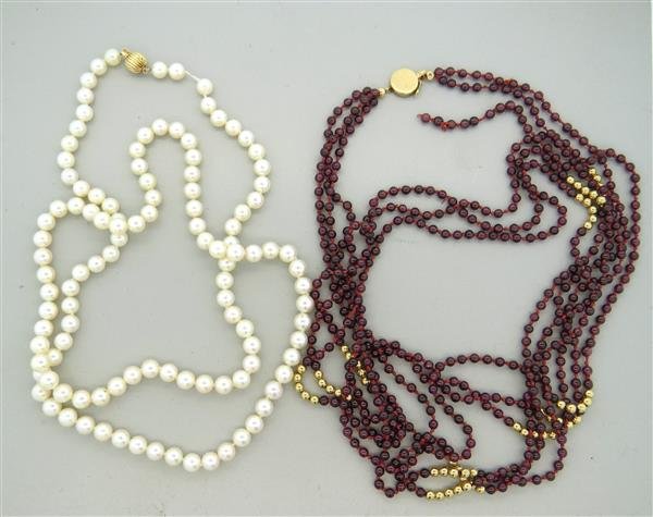 14k Gold Pearl Garnet Necklace Lot of 2 (1 of 3)