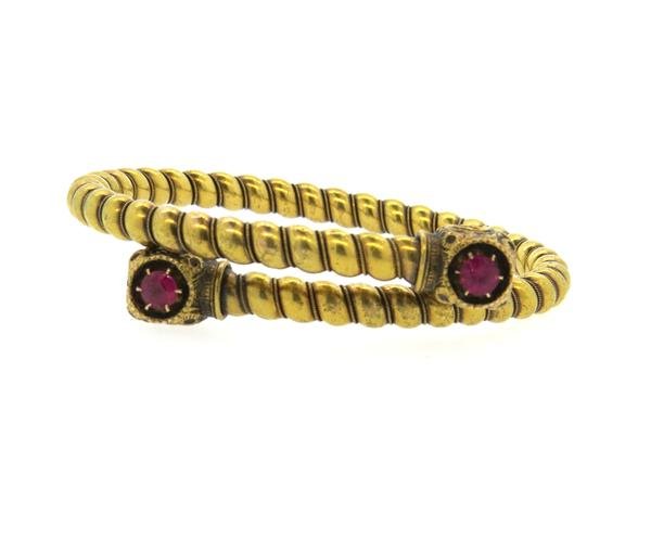 Antique 14k Gold Red Stone Wrap Bracelet (1 of 3)