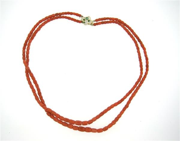 14k Gold Diamond Emerald Coral Necklace (1 of 3)