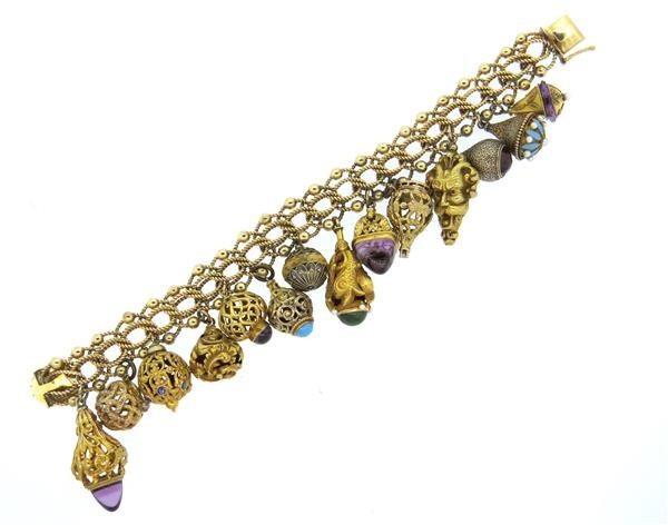 Antique 14k Gold Gemstone 3D Charm Bracelet (1 of 9)