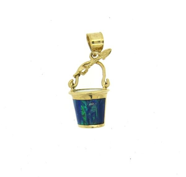 14k Gold Opal Bucket Shovel 3D Charm Pendant (1 of 4)