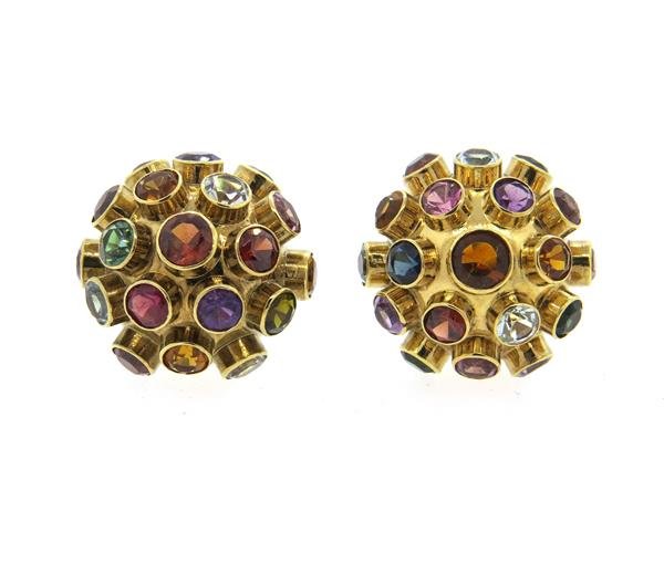 18k Gold Multicolor Gemstones Sputnik Earrings (1 of 3)
