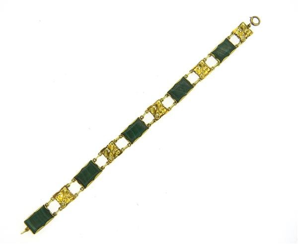 Art Nouveau 18k Gold Malachite Bracelet (1 of 3)
