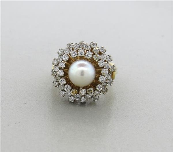 1960s 14k Gold Diamond Pearl Cocktail Ring (1 of 5)