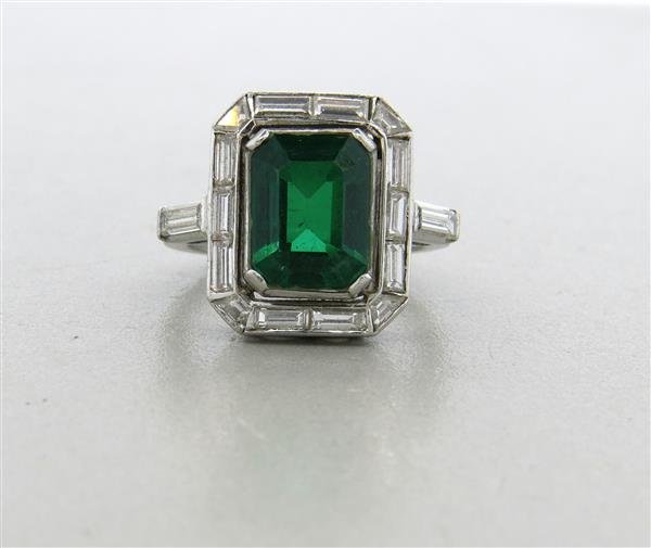Platinum Diamond Green Stone Ring (1 of 5)