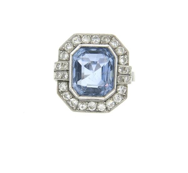 Mid Century Palladium Natural Sapphire Diamond Ring (1 of 4)