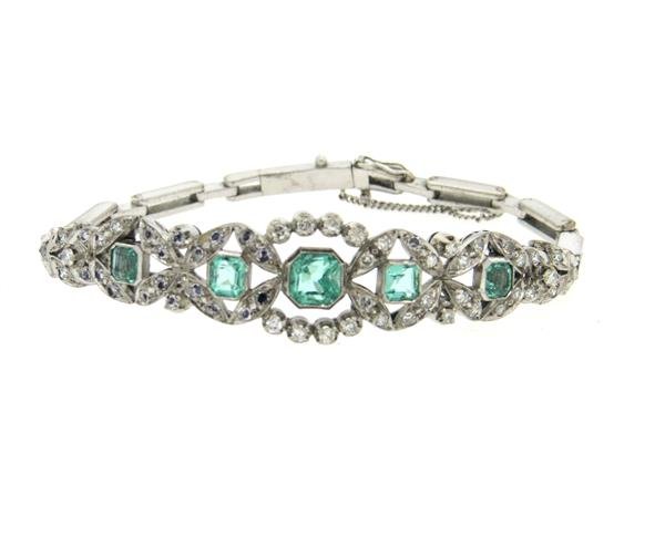 Mid Century Palladium Emerald 2.33ctw Diamond  Bracelet (1 of 4)