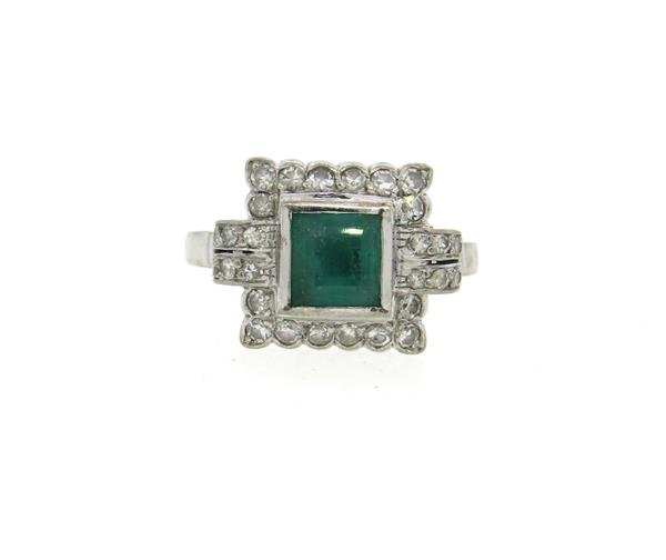 1940s Palladium 1.40ct Emerald Diamond Ring (1 of 3)