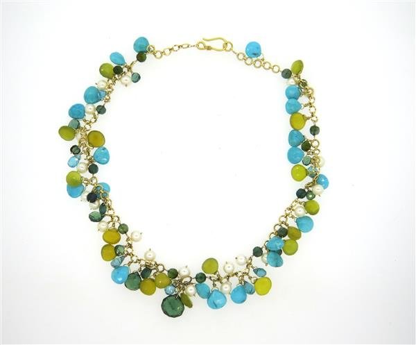 18k Gold Multicolor Gemstone Pearl Confetti Necklace (1 of 5)