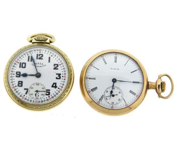 Ball Commercial Elgin Pocket Watch Lot of 2: Ball Commercial - case 48mm in diameter. Porcelain dial - excellent condition. movement : 17 jewels, unadjusted, 435, the Ball Company Record Swiss. Running order.Elgin - case - 47mm in diameter. Porc
