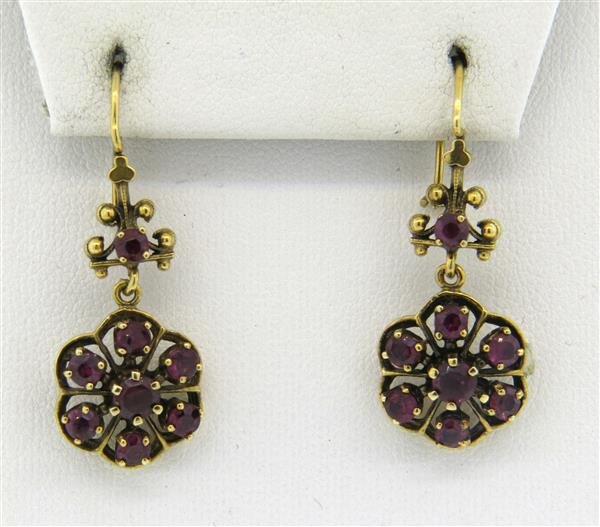 14k Gold Red Stone Drop Earrings (1 of 3)