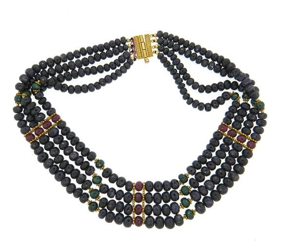 Sterling Ruby Sapphire Emerald Bead Choker Necklace (1 of 5)
