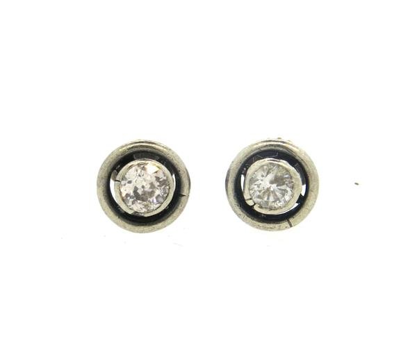 Antique Silver Old Mine Cut Diamond Stud Earrings (1 of 4)