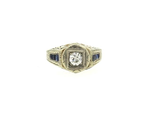Art Deco 14k Gold Diamond Sapphire Ring (1 of 5)
