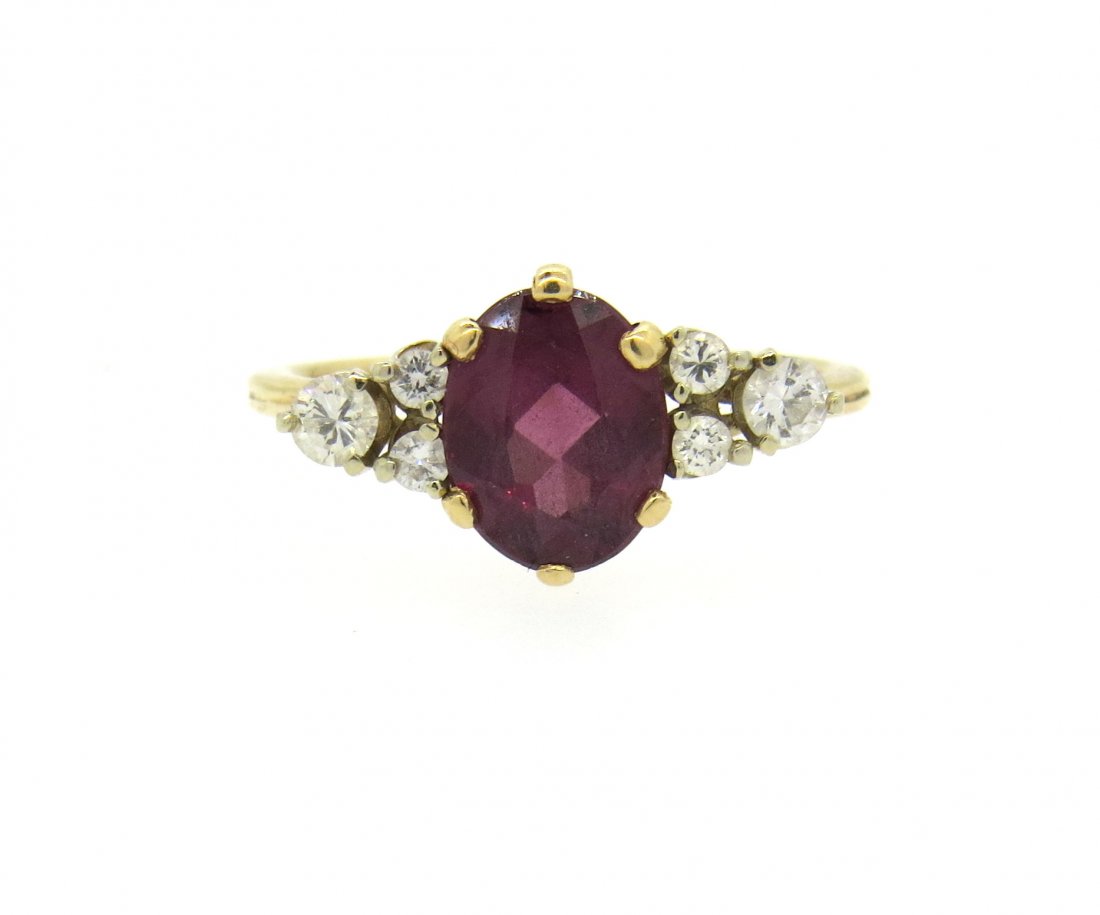 14k Gold Diamond Red Stone Ring (1 of 4)