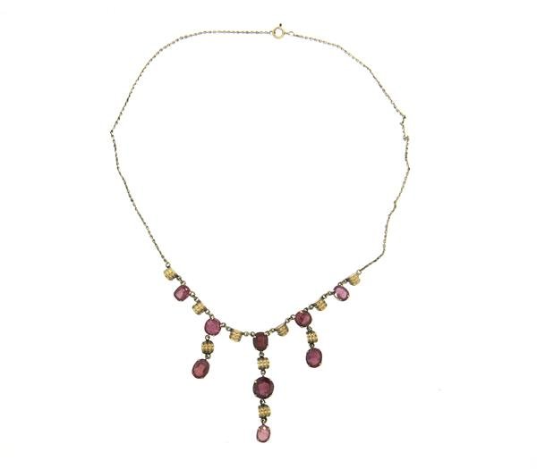Antiqiue Gold Filled Red Stone Drop Necklace (1 of 4)