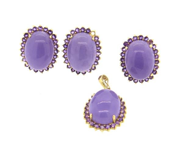 14k Gold Lavender Jade Amethyst Jewelry Set (1 of 4)