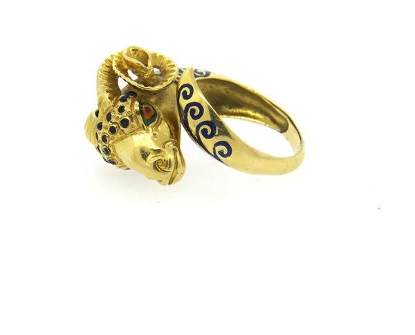 18K Gold Enamel Ram Head Ring (1 of 4)