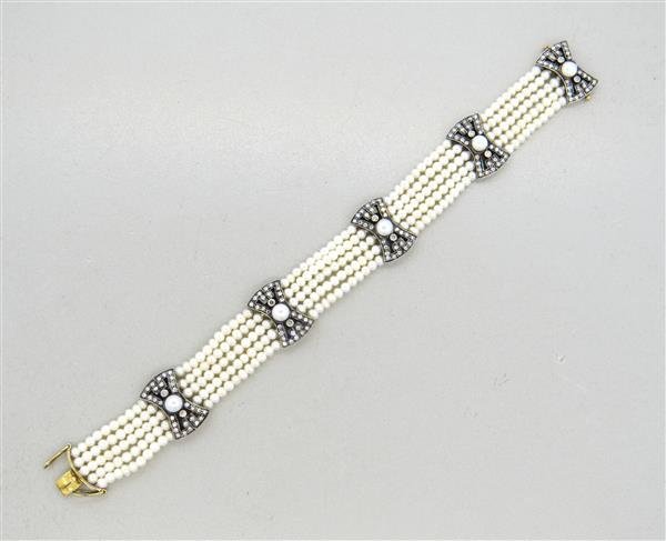 Continental 18k Gold Silver Pearl Diamond Bracelet (1 of 5)