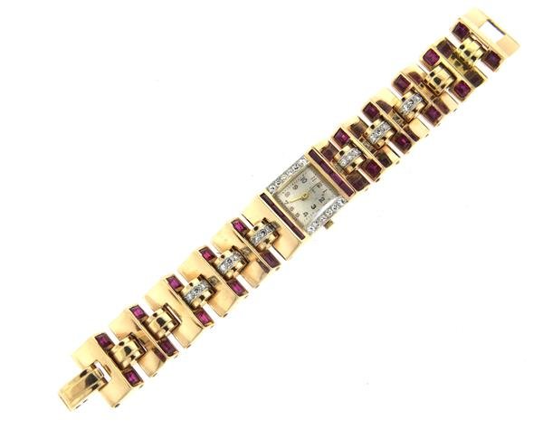 Retro Cyma 18k Gold Diamond Ruby Dress Watch (1 of 6)