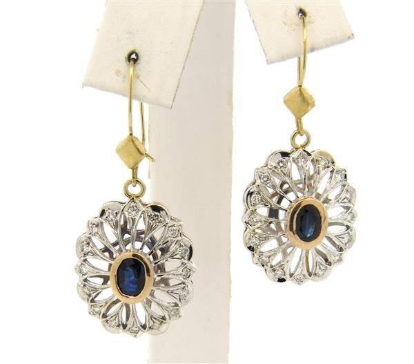 14k Gold Sapphire Diamond Drop Earrings (1 of 3)