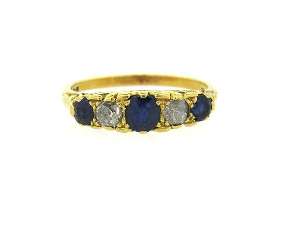 Antique English 18k Gold Sapphire Diamond Ring (1 of 3)