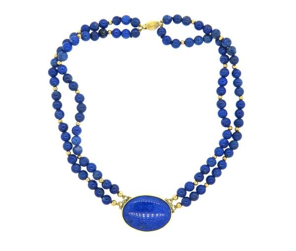 Lapis Bead 14K Gold Two Strand Necklace (1 of 4)