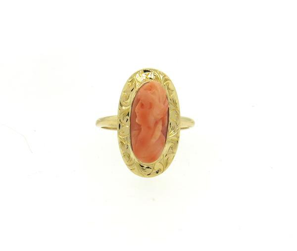 14K Gold Coral Cameo Ring (1 of 4)