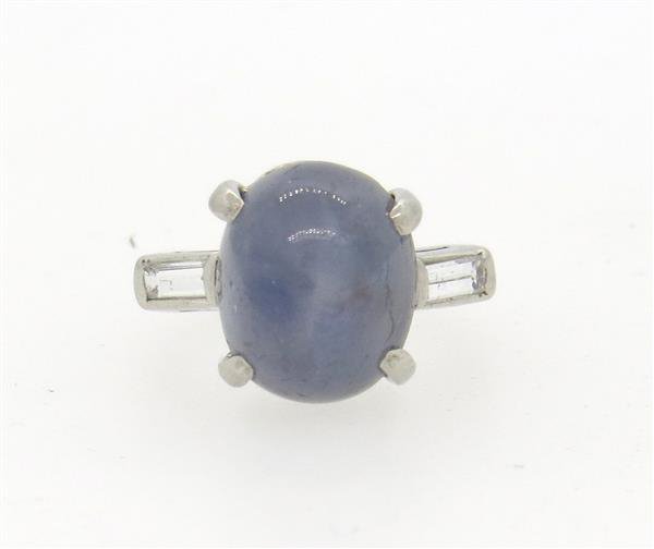 1950s Platinum Star Sapphire Diamond Cocktail Ring (1 of 4)