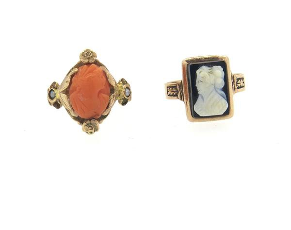 Antique Victorian 14k Gold Cameo Ring Lot of 2 (1 of 4)