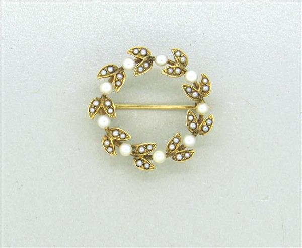 Antique 14k Gold Pearl Wreath Pin Brooch (1 of 4)