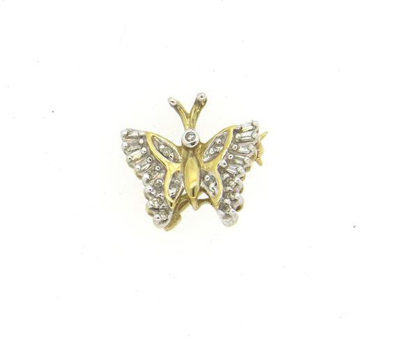 10k Gold Diamond Butterfly Small Brooch Pin (1 of 4)