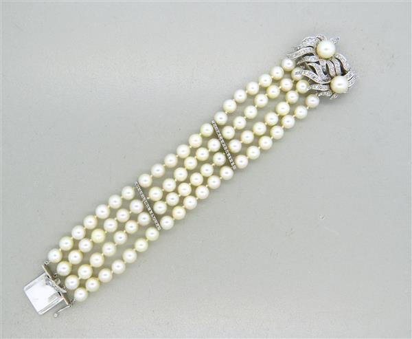 14k Gold Pearl Diamond Four Row Bracelet (1 of 4)