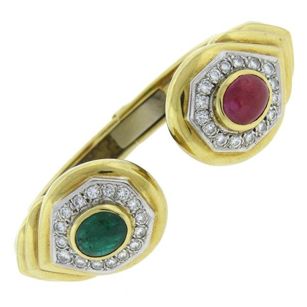 Lilli Ruby Emerald Cabochon Diamond 18k Gold Cuff (1 of 5)