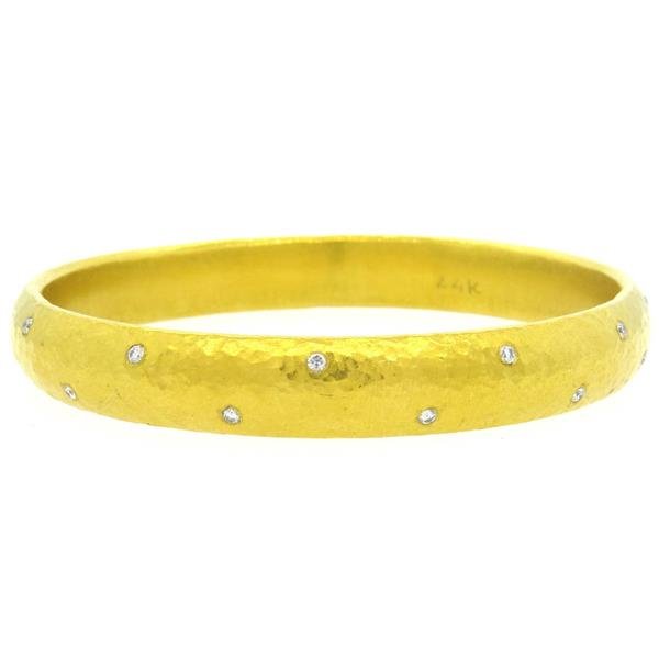 Hammered 24k Gold Diamond Bangle Bracelet (1 of 2)