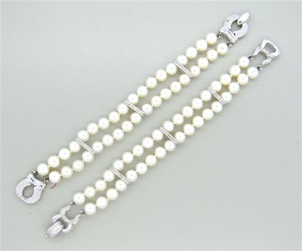 14k Gold Pearl Diamond Bracelet Set of 2 (1 of 4)