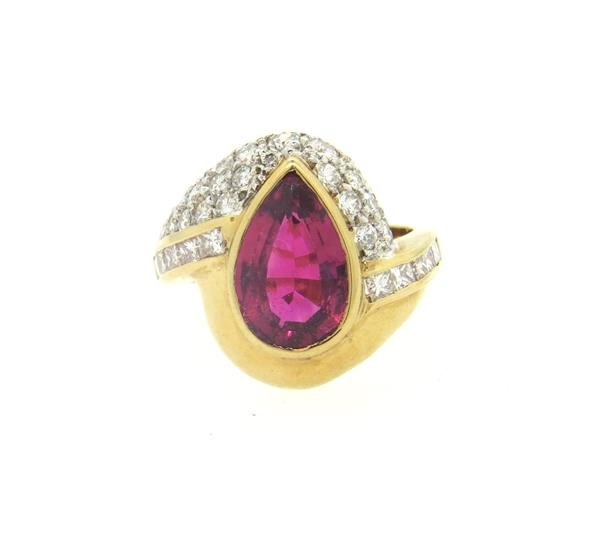 18k Gold Diamond Red Stone Ring (1 of 4)