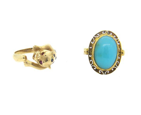 14k Gold Turquoise Sapphire Ruby Ring Lot of 2 (1 of 4)
