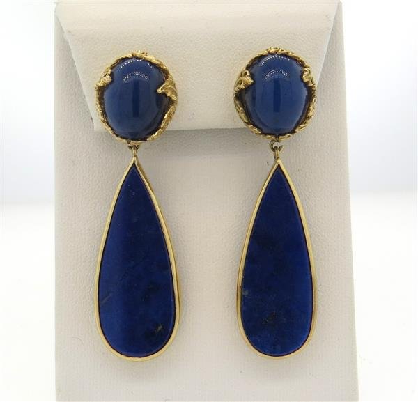 14K Gold Lapis Long Teardrop Earrings (1 of 3)