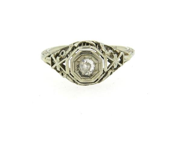 Art Deco 18k Gold Diamond Filigree Engagement Ring (1 of 4)